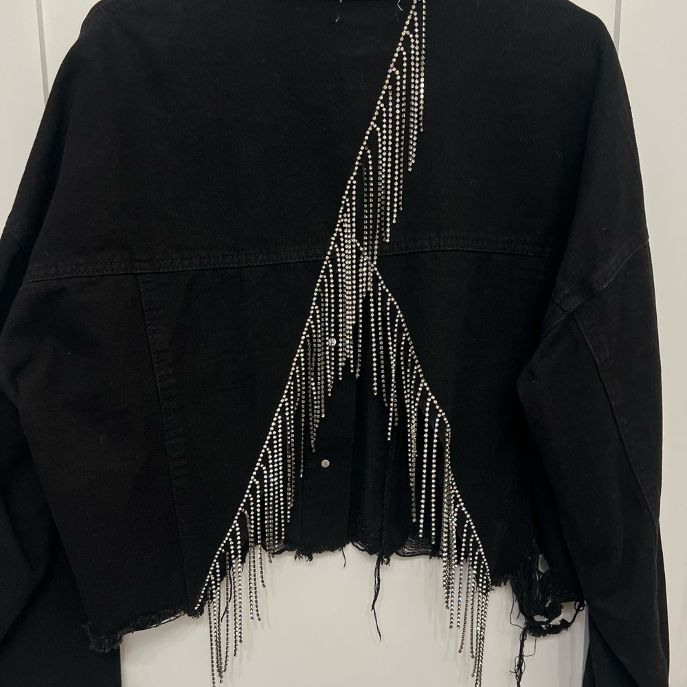 Black Fringe Denim Jacket